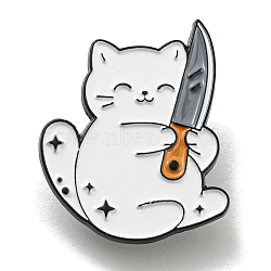 Cat Holding Knife Enamel Pins, Lovely Kitty Badge, Horrible Animal Killer Black Alloy Brooch for Backpack Clothes, White, 28.5x25x1.5mm(JEWB-P028-D01)