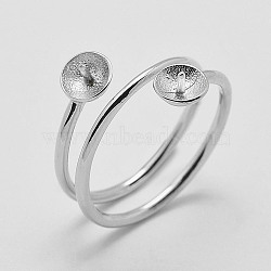 Anti-Tarnish Rhodium Plated 925 Sterling Silver Finger Ring Components, For Half Drilled Beads, Platinum, Tray: 5.5mm, 16.5mm, Pin: 0.7mm(STER-A070-040)