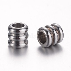 201 Stainless Steel Beads, Grooved BeadsColumn, Stainless Steel Color, 5x5mm, Hole: 3mm(X-STAS-D438-38)
