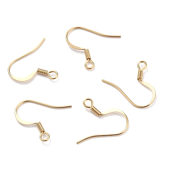 Brass Earring Hooks, Ear Wire, with Horizontal Loop, Real 24K Gold Plated, 16~18x16~18x1.5mm, Hole: 2mm, Pin: 0.8mm