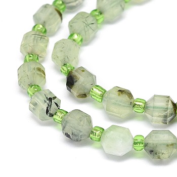 Natural Prehnite Beads Strands, with Seed Beads, Faceted, Bicone, Double Terminated Point Prism Beads, 5x6mm, Hole: 0.8mm, about 48pcs/strand, 15.55''(39.5cm)