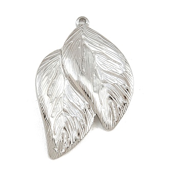 304 Stainless Steel Pendants, Leaf Charms, Stainless Steel Color, 32x20.5x3mm, Hole: 1.3mm