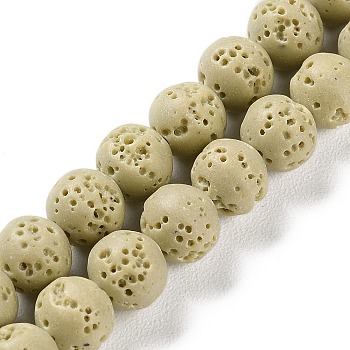 Synthetic Lava Rock Dyed Beads Strands, Round, Beige, 7.5~8mm, Hole: 1mm, about 50pcs/strand, 14.88''(37.8cm)
