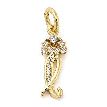 Brass Micro Pave Cubic Zirconia Pendants, with Jump Ring, Letter L, 17x6x2mm, Ring: 6x1mm, Inner Diameter: 4mm