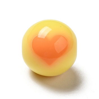 Two Tone Opaque Acrylic Beads, Round with Heart, Gold, 15.5mm, Hole: 2.8mm, about 217pcs/500g