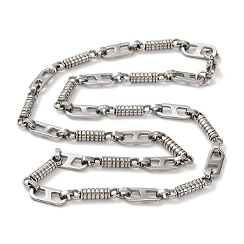 201 Stainless Steel Column & Oval Links Necklace, with 304 Stainless Steel Clasps, Stainless Steel Color, 23.94 inch(60.8cm)