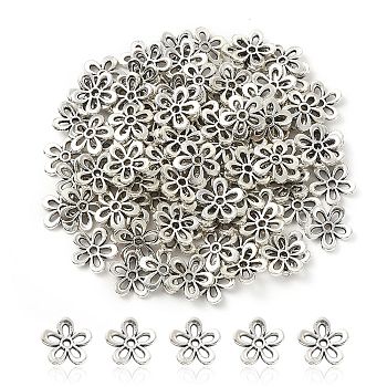 5-Petal Tibetan Style Alloy Flower Bead Caps, Cadmium Free & Lead Free, Antique Silver, 11x1.5mm, Hole: 1mm