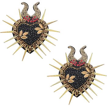 Sacred Heart Handicraft Beading Felt Appliques, with Rhinestone, Costume Accessories, Sewing Craft Decoration, Black, 13x13.3x0.7cm