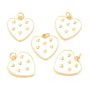 Real 18K Gold Plated Brass Pendants, with Enamel, Long-Lasting Plated, Heart, White, 20x19x2.5mm, Jump Ring: 5x1mm, 3mm Inner Diameter
