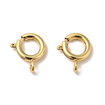Brass Spring Ring Clasps, Cadmium Free & Nickel Free & Lead Free, Real 18K Gold Plated, 12.5x10x2mm, Hole: 1.5mm