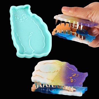 Claw Hair Clip Cabochon Silicone Molds, Resin Casting Molds, For UV Resin, Epoxy Resin Jewelry Making, Cat, Aquamarine, 72x49x6mm
