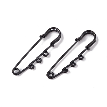 304 Stainless Steel Safety Pins Brooch Findings, Kilt Pins with Triple Loops for Lapel Pin Making, Electrophoresis Black, 51x16x7mm, Hole: 1.8mm, pin: 1.3mm