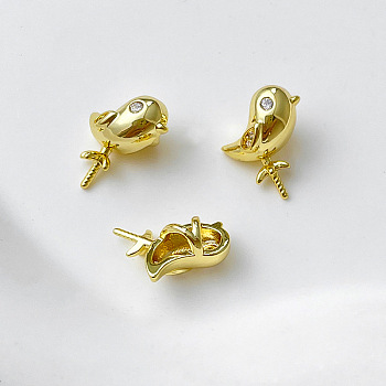 Brass Pave Clear Cubic Zirconia Bird Peg Bails Pin Charms, for Baroque Pearl Making, Golden, 10x9mm