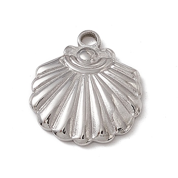 304 Stainless Steel Pendants, Shell Charm, Stainless Steel Color, 18x16x2.5mm, Hole: 2.1mm