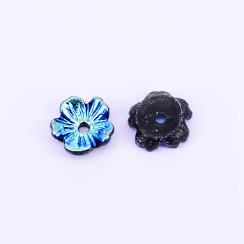 PVD Vacuum Plating Resin Beads Cap, AB Color Plated, DIY Accessories, Flower, Cornflower Blue, 8x3mm, Hole: 1.2mm