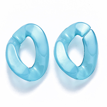 Imitation Jelly Acrylic Linking Rings, Quick Link Connectors, for Curb Chains Making, Twist, Sky Blue, 30x21x6mm, Inner Diameter: 16x8mm