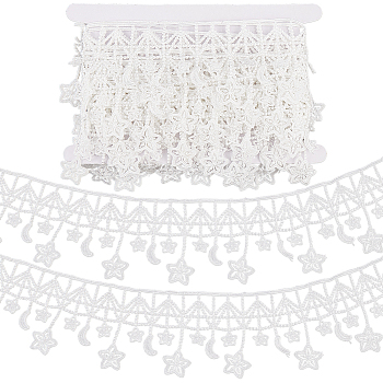 Star & Moon Polyester Lace Trim Ribbon, Clothes Accessories, White, 2-3/4 inch(71mm), 5 Yards