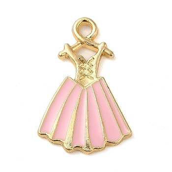 Alloy Enamel Pendants, Dress Charm, Golden, Pink, 21x13.5x1.5mm, Hole: 1.6mm