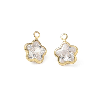 Brass Pave Clear Cubic Zirconia Charms, Single Stone Charms, Rack Plating, Long-Lasting Plated, Lead Free & Cadmium Free, Real 18K Gold Plated, 9x7x3.5mm, Hole: 1.2mm