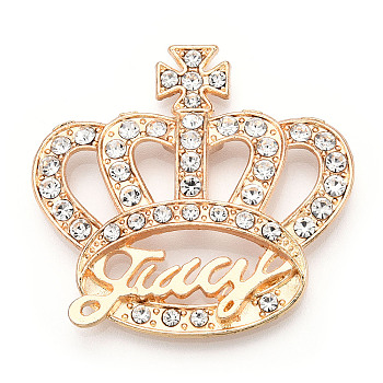 Alloy Rhinestone Cabochons, Crown with Word Lucky, Light Gold, 37x39x5.5mm