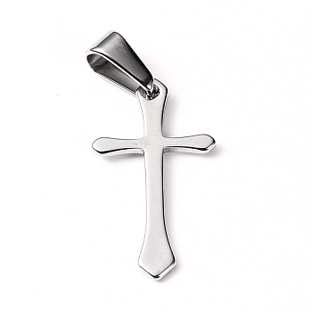 304 Stainless Steel Pendants, Cross, Stainless Steel Color, 24x13x1mm, Hole: 8x3mm