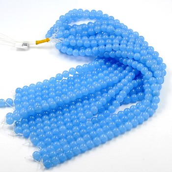 Dyed Natural White Jade Round Bead Strands, Dodger Blue, 8mm, Hole: 1mm, about 46pcs/strand, 14.9 inch