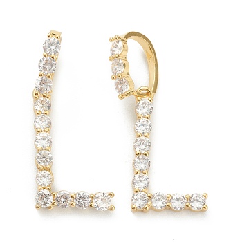 Brass Micro Pave Clear Cubic Zirconia Pendants, Real 18K Gold Plated, Letter, Letter.L, 19~22.5x10.5~20x2.5mm, Hole: 9.5x6mm