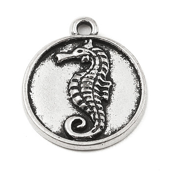 DIY Alloy Pendants, Flat Round with Ocean Series, Sea Horse, 20x17x2mm, Hole: 1.8mm
