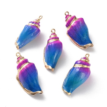 Conch Shell Pendants, with Golden Tone Brass Covered Edge, Spray Painted, Mauve, 36~47x17~21x13~18mm, Hole: 1.8mm