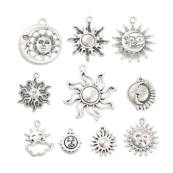 10 Pcs Tibetan Style Alloy Pendants, Sun, Antique Silver, 15x13x2mm, Hole: 1~2.8mm