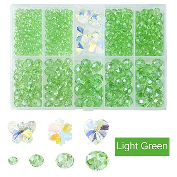 DIY Glass Beads & Charms Jewelry Making Finding Kit, Rondelle & Butterfly & Heart & Flower, Light Green, 4~14x4~15x3~7mm, Hole: 0.4~1.6mm