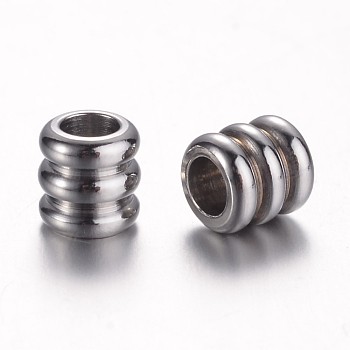 201 Stainless Steel Beads, Grooved BeadsColumn, Stainless Steel Color, 5x5mm, Hole: 3mm