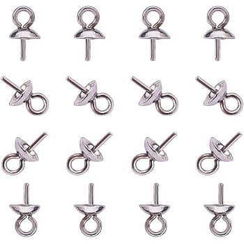 304 Stainless Steel Cup Pearl Peg Bails Pin Pendants, For Half Drilled Beads, Stainless Steel Color, 7x4mm