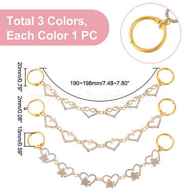 Elite 2 Sets Alloy Crystal Rhinestone Heart with Butterfly/Heartbeat/Infinity Link Shoe Decoration Chain(FIND-PH0009-95)-2