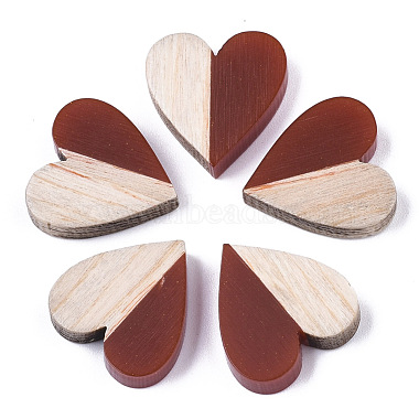 Dark Red Heart Resin+Wood Cabochons