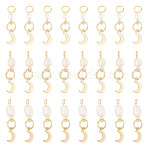 30Pcs 3 Styles Natural Cultured Freshwater Pearl & 201 Stainless Steel Moon Pendants, with 304 Stainless Steel Findings, White, Golden, 27mm, Hole: 3mm, 10pcs/style(PALLOY-TAC0317)