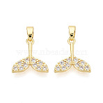 Brass Micro Pave Clear Cubic Zirconia Charms, Fishtail Charms, Real 18K Gold Plated, 13.5x13x2mm, Hole: 4.5x2.5mm(KK-N259-10G)