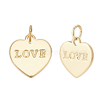 16Pcs Brass Charms, Heart with Word Love Charm, Rack Plating, Cadmium Free & Lead Free, Long-Lasting Plated, with Jump Ring, Real 18K Gold Plated, 13.5x12.5x1mm, Hole: 3.5mm(KK-ME0002-15)