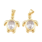 Brass Glass Pendants, Turtle Charms, Long-Lasting Plated, Rack Plating, Lead Free & Cadmium Free, Real 18K Gold Plated, Fcaeted, Clear, 21x16.5x5mm, Hole: 5x3mm(KK-C162-073G)