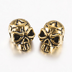 Tibetan Style Alloy Beads, Skull, Antique Golden, 12x9x10mm, Hole: 1.5mm(A-PALLOY-F200-11AG)