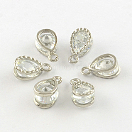 Teardrop Alloy Charms, with Cubic Zirconia, Platinum, 13x8x6mm, Hole: 1mm(ZIRC-R007-038A-02)