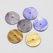 Dyed Natural Shell Bead Spacers, Disc/Flat Round, Heishi Beads, Mixed Color, 25x2mm, Hole: 2mm(X-SHEL-P004-08)
