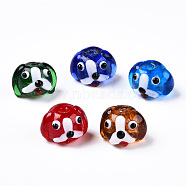 Handmade Gold Sand Lampwork Beads, Dog, Mixed Color, 11~12x15~17.5x14~15.5mm, Hole: 1.6~1.8mm(LAMP-L079-03-M)