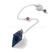 Natural Fluorite Pointed Dowsing Pendulums, with Rack Plating Brass Findings, Cone, 245mm(G-K338-13P-05)