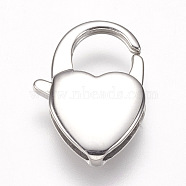 304 Stainless Steel Lobster Claw Clasps, Heart, Stainless Steel Color, 16x11x3mm, Hole: 1.5x4mm(STAS-I082-15P-01)