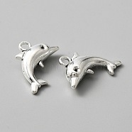 Tibetan Style Alloy Pendants, Dolphin Charms, Antique Silver, 11x18x5mm, Hole: 2mm(FIND-CJC0007-62)