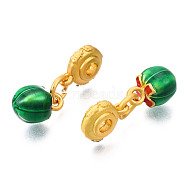Alloy Enamel Pendants, with Jump Rings, Matte Gold Color, Cadmium Free & Lead Free, Fruit, Sea Green, 25mm, Hole: 3mm(KK-N238-063C)