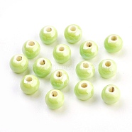 Handmade Porcelain Beads, Pearlized, Round, Green Yellow, 8mm, Hole: 2mm(PORC-D001-8mm-21)