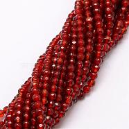 Natural Agate Bead Strands, Dyed, Faceted, Round, Dark Red, 4mm, Hole: 0.8mm, about 90~92pcs/strand, 14 inch(G-G882-4mm-A03)