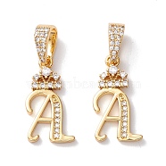 Eco-Friendly Brass Micro Pave Cubic Zirconia Pendants, Long-Lasting Plated, Real 18K Gold Plated, Cadmium Free & Lead Free, Letter, Letter.A, 16~20x7~11.5x1.5~2.2mm, Hole: 6.5x3.5mm(KK-K265-01G-A)